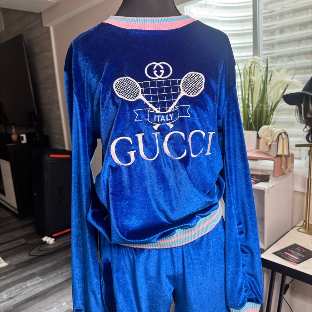 Gucci Women's Blue Velour Jumpsuit